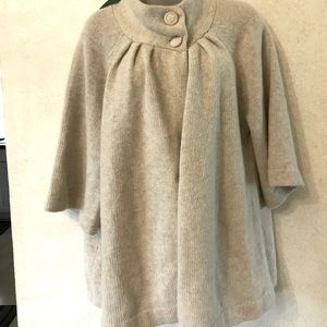 🔥 Sarah Spencer Lambs Wool/Angora Oatmeal Color Mock Flared 3/4 Sleeve Cardigan